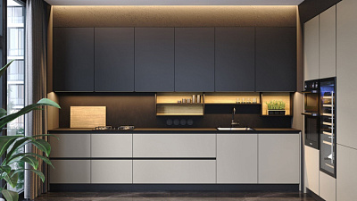 Кухня на заказ Графит нубук - Пастель мокко 858